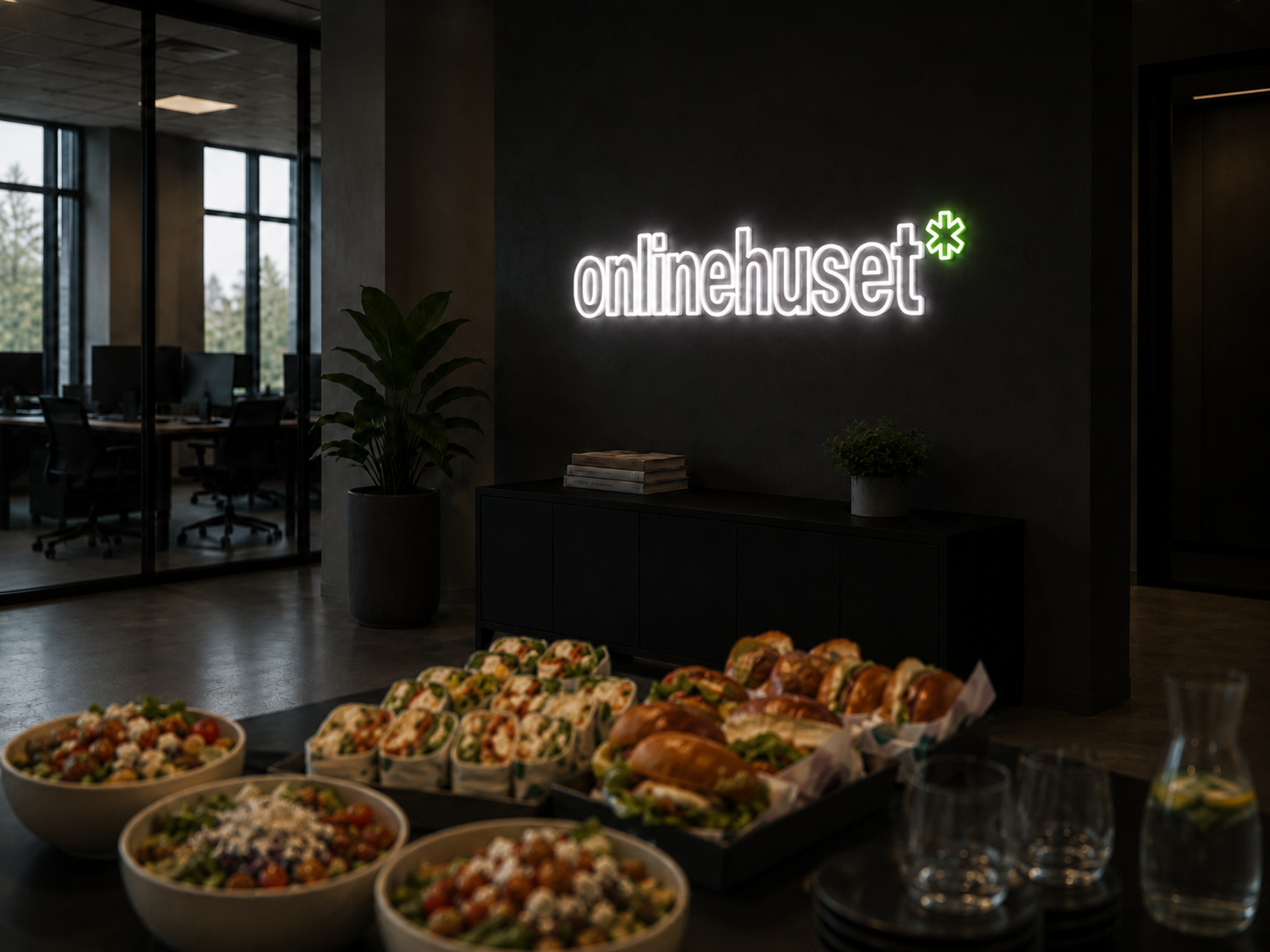 Wraps, burgere og salat til catering på kontoret